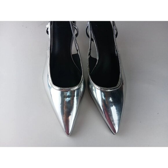Asos Design Women's Wide Fit Stroll Slingback Kitten Heel Shoes in Silver size 5 - Picture 9 of 12